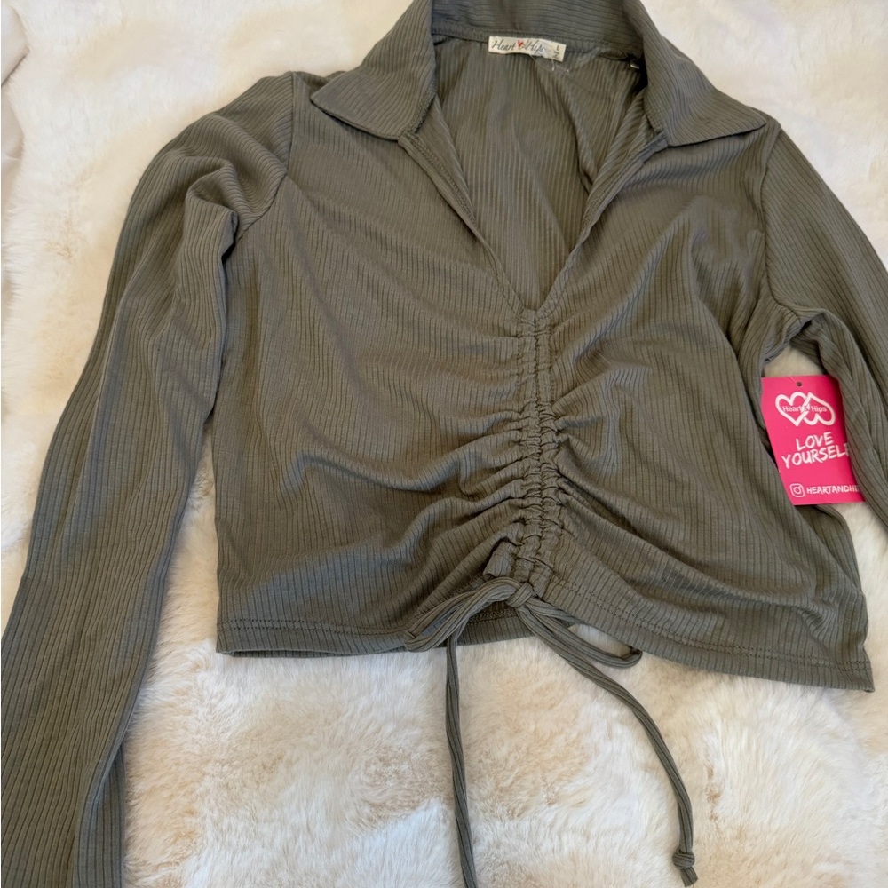 Olive Green Ruched Women's Top